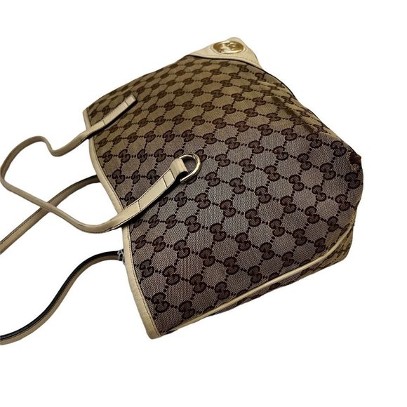 Authentic Gucci Shoulder Bag Brown Canvas Used GG Handbag Vintage​​ - Picture 4 of 14